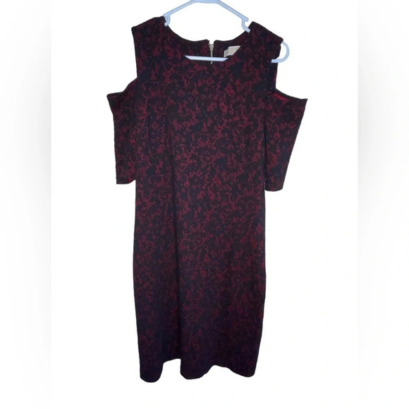 Michael Kors Red Black Cold Shoulder Dress Size Large - Picture 1 of 5